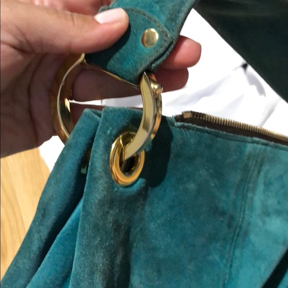 Christopher kon suede teal bag with gold accent - Picture 5 of 5